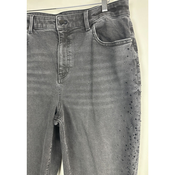 Talbots Embellished High Waist Relaxed Jeans Black Rhinestone Crystal Size 14 - Picture 7 of 16